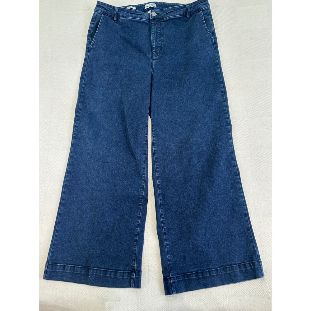 Ava & Viv Womens Wide Leg Jeans Dark Wash Blue High Rise Size 17 Stretch Denim